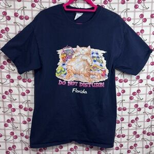 “Do Not Disturb!” Navy Graphic Florida Sleeping Cat Graphic T-Shirt